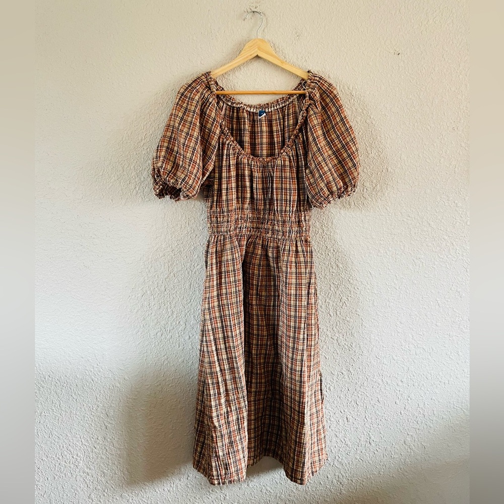 Old Navy Plaid Midi Dress - Brown and Orange
